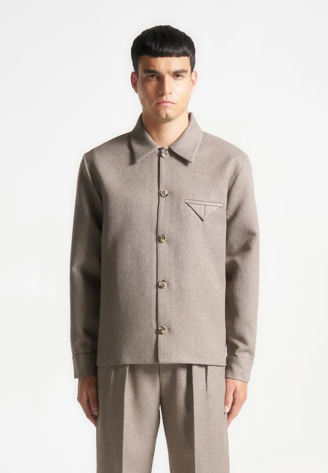 Manire De Voir Modern Tailoring Manire De Voir Man Textured Tailored Long Sleeve Overshirt 8211 Taupe Manire De Voir Modern Tailoring Manire De Voir Man Textured Tailored Long Sleeve Overshirt 8211 Taupe