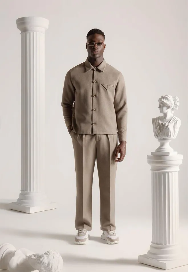 Manire De Voir Modern Tailoring Manire De Voir Man Textured Tailored Long Sleeve Overshirt 8211 Taupe