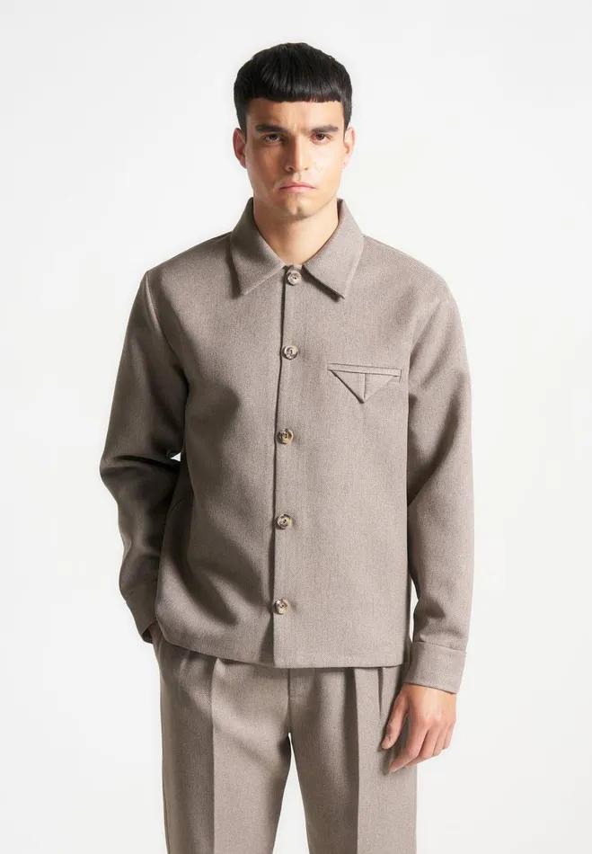Manire De Voir Modern Tailoring Manire De Voir Man Textured Tailored Long Sleeve Overshirt 8211 Taupe