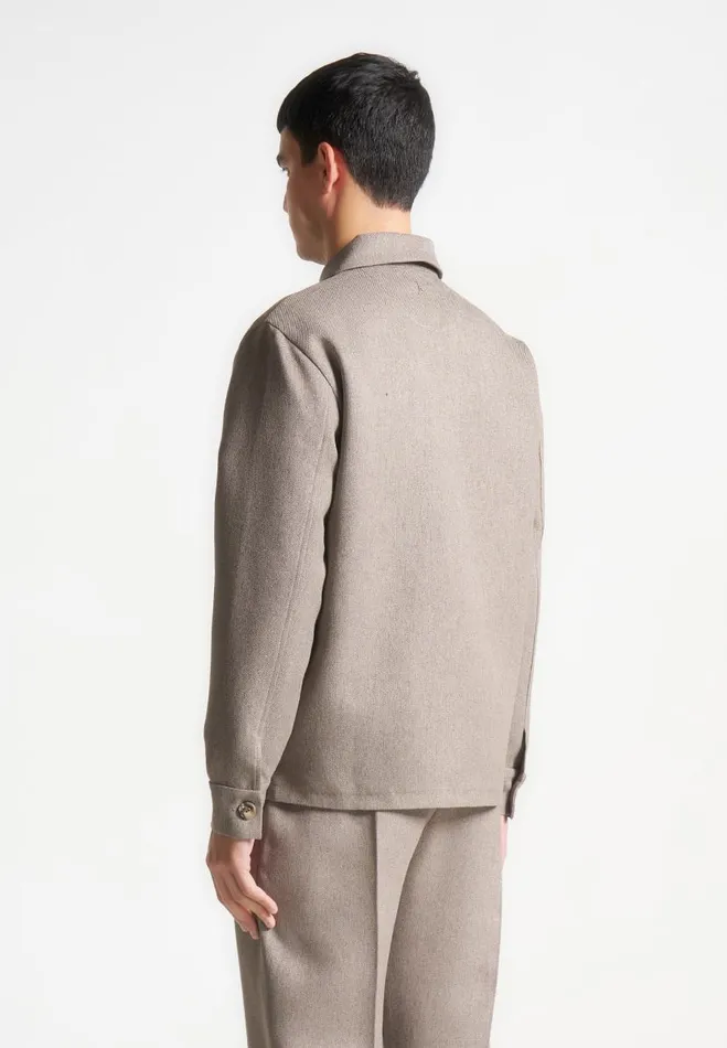 Manire De Voir Modern Tailoring Manire De Voir Man Textured Tailored Long Sleeve Overshirt 8211 Taupe