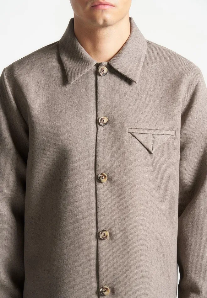 Manire De Voir Modern Tailoring Manire De Voir Man Textured Tailored Long Sleeve Overshirt 8211 Taupe