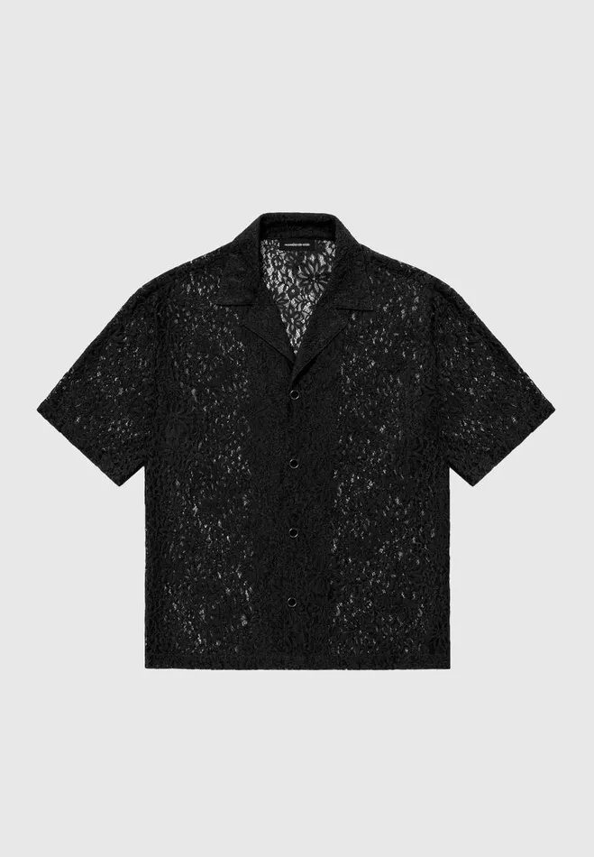 Manire De Voir Shirts Manire De Voir Man Boxy Lace Revere Shirt 8211 Black