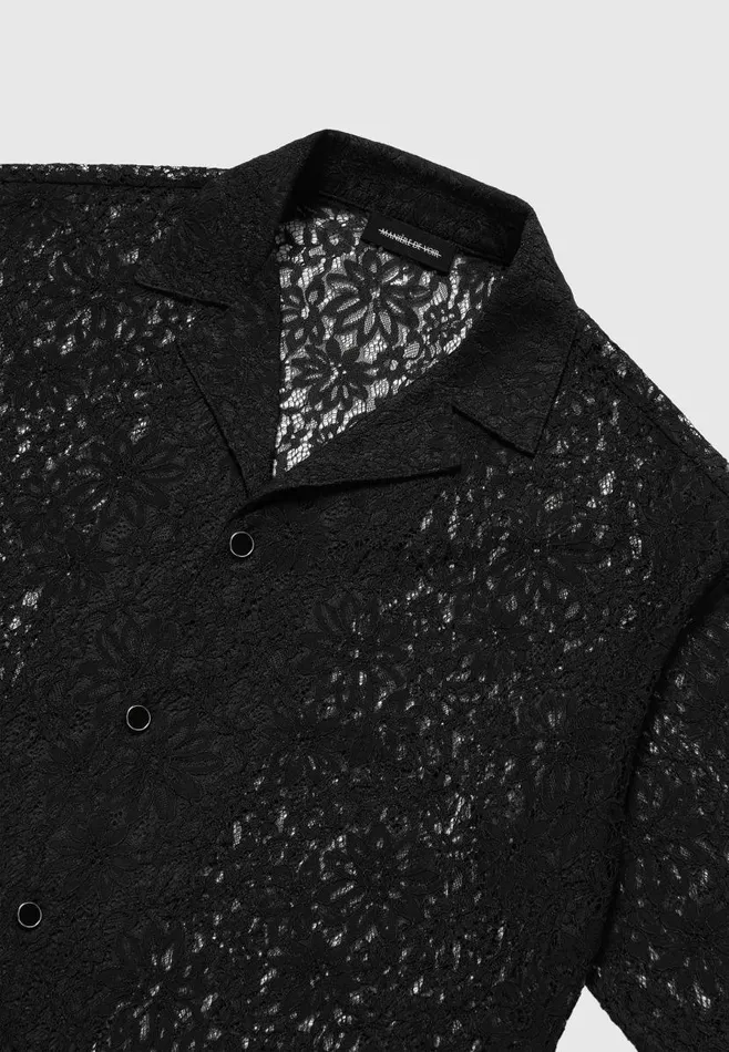 Manire De Voir Shirts Manire De Voir Man Boxy Lace Revere Shirt 8211 Black