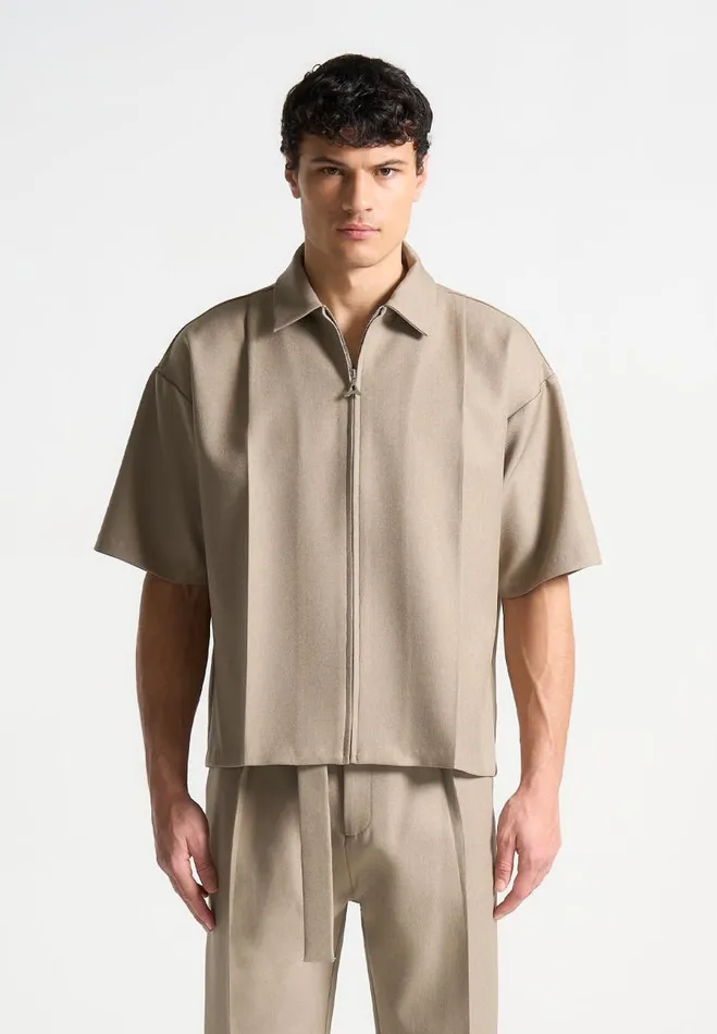 Manire De Voir Shirts Manire De Voir Man Boxy Shirt With Crease 8211 Beige