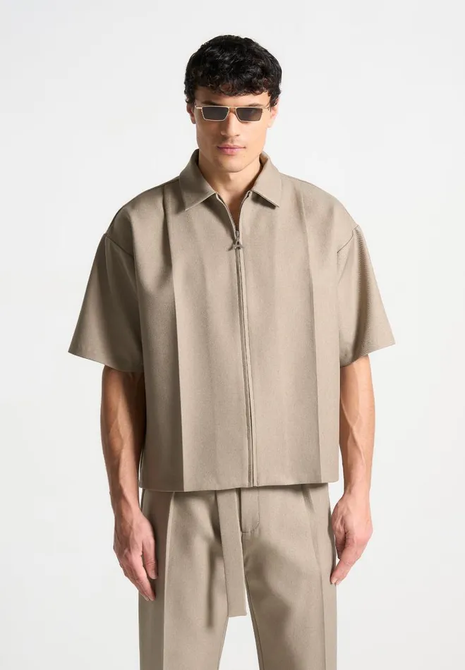 Manire De Voir Shirts Manire De Voir Man Boxy Shirt With Crease 8211 Beige