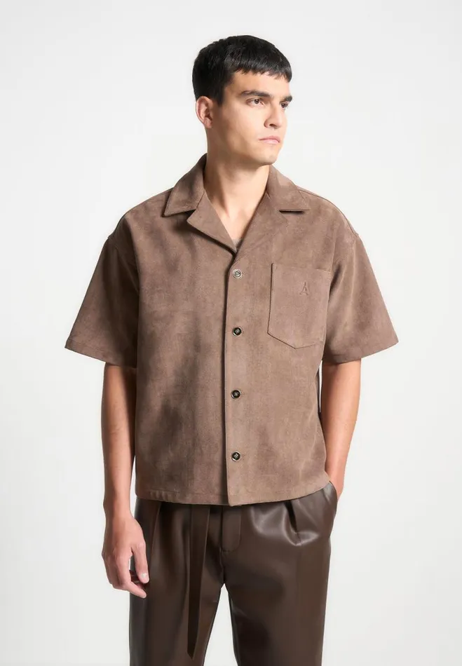 Manire De Voir Shirts Manire De Voir Man Boxy Suede Shirt 8211 Brown