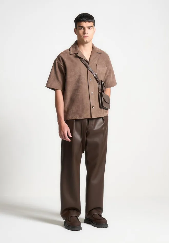 Manire De Voir Shirts Manire De Voir Man Boxy Suede Shirt 8211 Brown