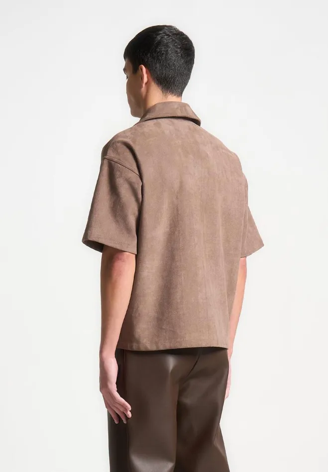 Manire De Voir Shirts Manire De Voir Man Boxy Suede Shirt 8211 Brown