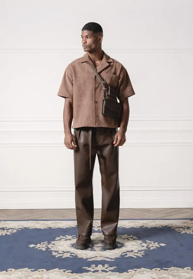 Manire De Voir Shirts Manire De Voir Man Boxy Suede Shirt 8211 Brown