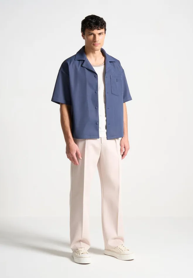 Manire De Voir Shirts Manire De Voir Man Boxy Twill Revere Shirt 8211 Steel Blue Manire De Voir Shirts Manire De Voir Man Boxy Twill Revere Shirt 8211 Steel Blue