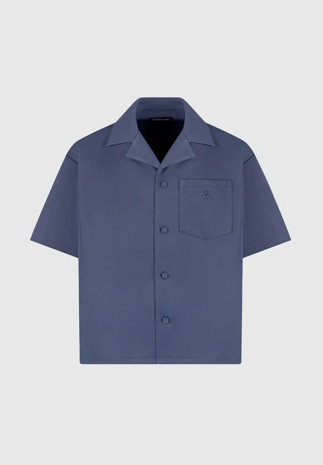 Manire De Voir Shirts Manire De Voir Man Boxy Twill Revere Shirt 8211 Steel Blue