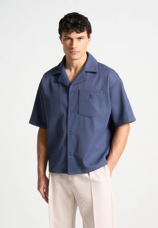 Manire De Voir Shirts Manire De Voir Man Boxy Twill Revere Shirt 8211 Steel Blue