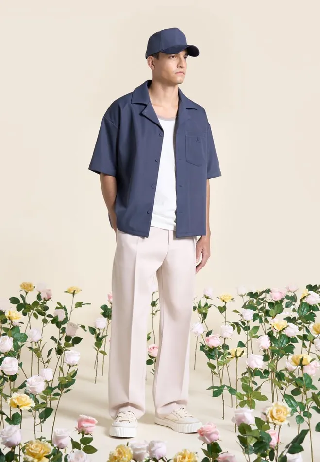 Manire De Voir Shirts Manire De Voir Man Boxy Twill Revere Shirt 8211 Steel Blue