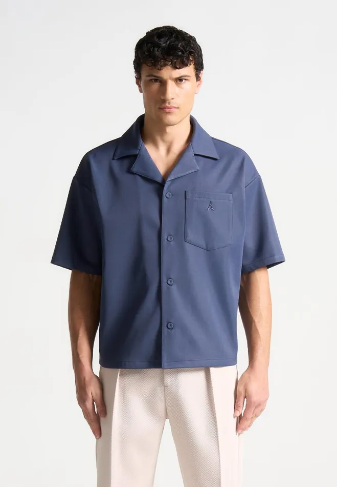 Manire De Voir Shirts Manire De Voir Man Boxy Twill Revere Shirt 8211 Steel Blue