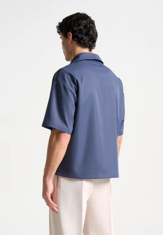 Manire De Voir Shirts Manire De Voir Man Boxy Twill Revere Shirt 8211 Steel Blue