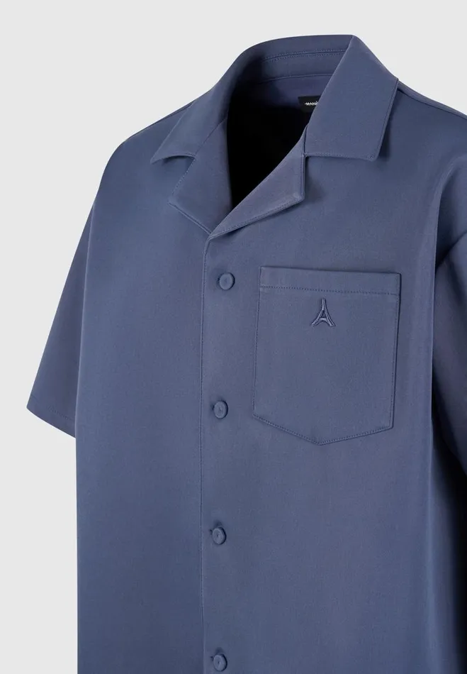 Manire De Voir Shirts Manire De Voir Man Boxy Twill Revere Shirt 8211 Steel Blue