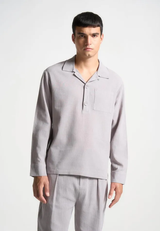 Manire De Voir Shirts Manire De Voir Man Crinkled Linen Pullover Shirt 8211 Grey Manire De Voir Shirts Manire De Voir Man Crinkled Linen Pullover Shirt 8211 Grey