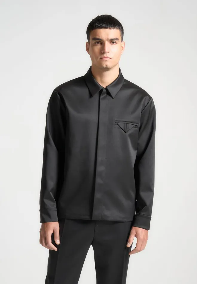 Manire De Voir Shirts Manire De Voir Man Satin Tailored Shirt With Triangle Pocket 8211 Black Manire De Voir Shirts Manire De Voir Man Satin Tailored Shirt With Triangle Pocket 8211 Black