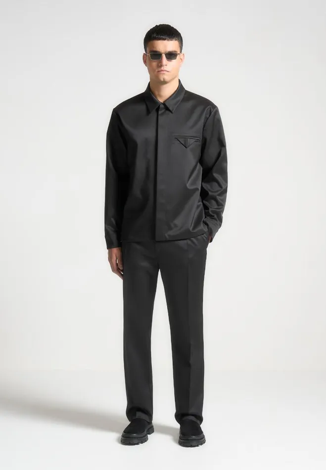 Manire De Voir Shirts Manire De Voir Man Satin Tailored Shirt With Triangle Pocket 8211 Black