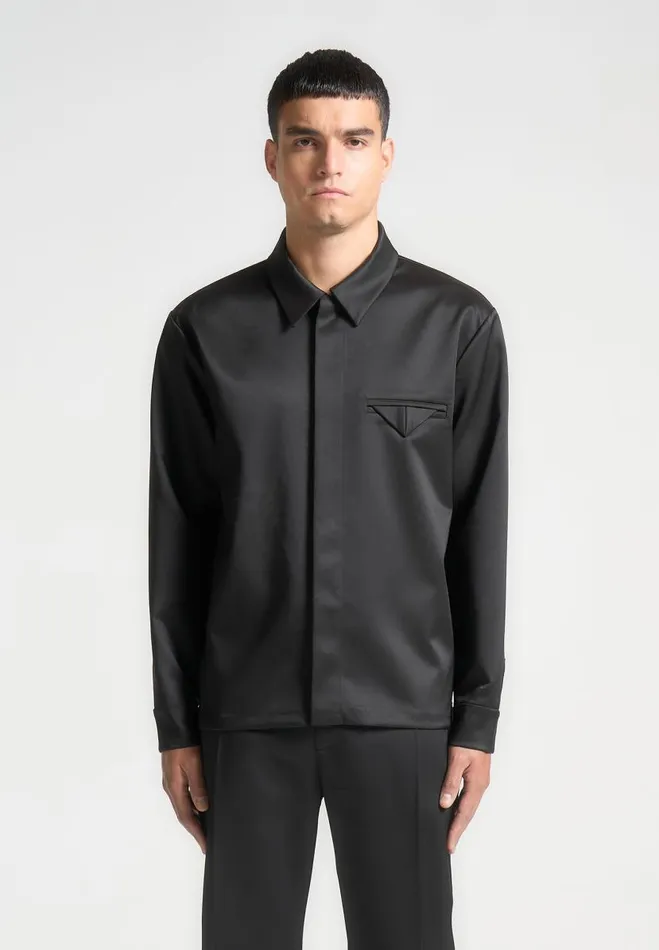 Manire De Voir Shirts Manire De Voir Man Satin Tailored Shirt With Triangle Pocket 8211 Black