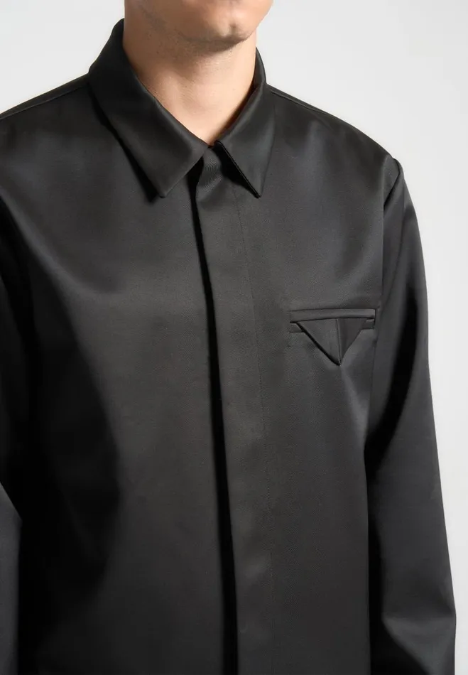 Manire De Voir Shirts Manire De Voir Man Satin Tailored Shirt With Triangle Pocket 8211 Black