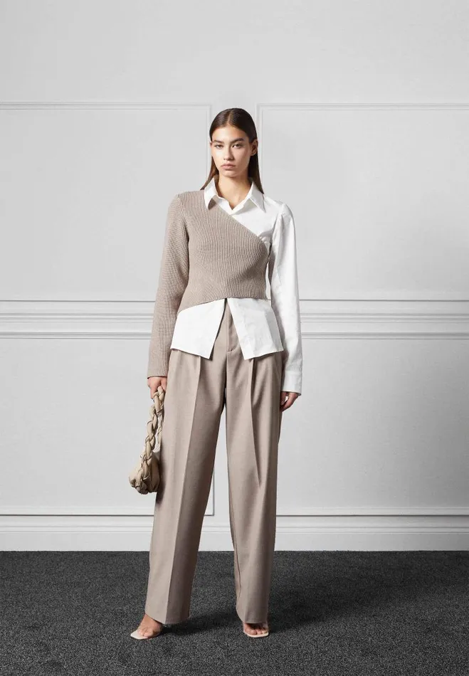 Manire De Voir Shirts Manire De Voir Woman Asymmetric Knitted Overlay Shirt 8211 WhiteBeige