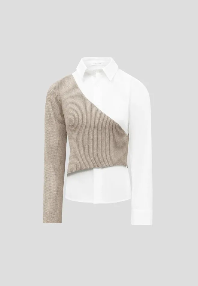 Manire De Voir Shirts Manire De Voir Woman Asymmetric Knitted Overlay Shirt 8211 WhiteBeige