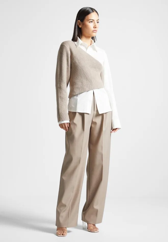 Manire De Voir Shirts Manire De Voir Woman Asymmetric Knitted Overlay Shirt 8211 WhiteBeige