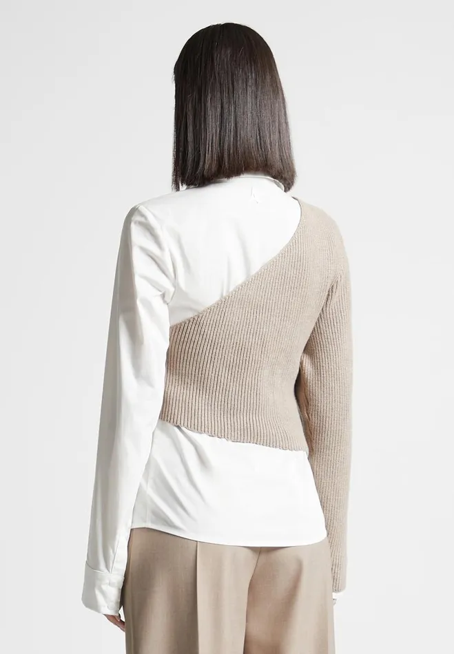 Manire De Voir Shirts Manire De Voir Woman Asymmetric Knitted Overlay Shirt 8211 WhiteBeige