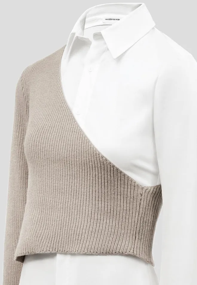 Manire De Voir Shirts Manire De Voir Woman Asymmetric Knitted Overlay Shirt 8211 WhiteBeige