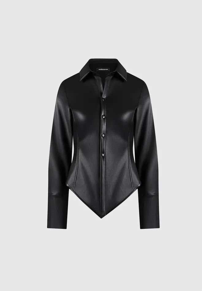 Manire De Voir Shirts Manire De Voir Woman Vegan Leather Angled Shirt 8211 Black