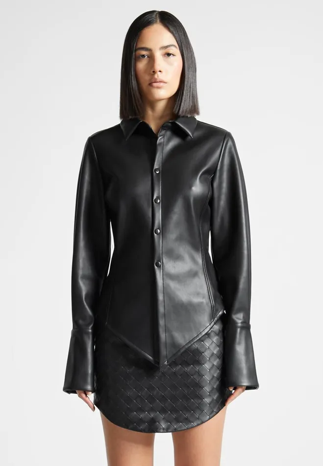 Manire De Voir Shirts Manire De Voir Woman Vegan Leather Angled Shirt 8211 Black