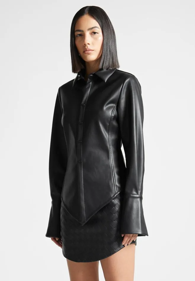 Manire De Voir Shirts Manire De Voir Woman Vegan Leather Angled Shirt 8211 Black