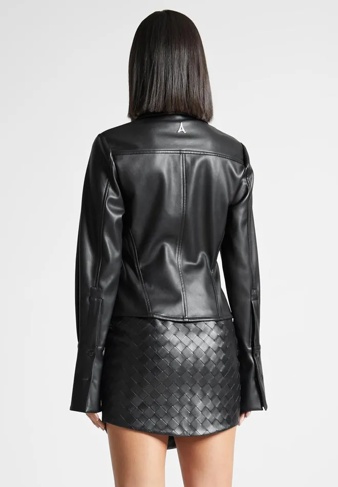 Manire De Voir Shirts Manire De Voir Woman Vegan Leather Angled Shirt 8211 Black