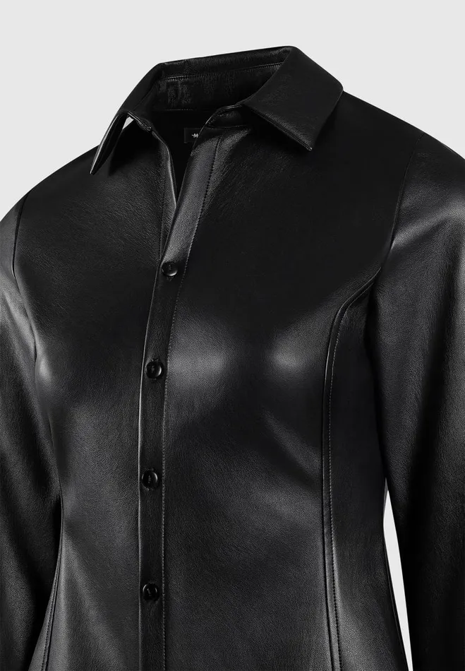 Manire De Voir Shirts Manire De Voir Woman Vegan Leather Angled Shirt 8211 Black