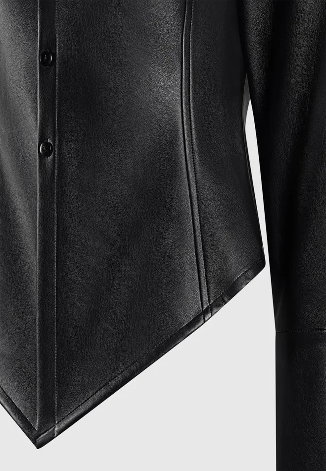 Manire De Voir Shirts Manire De Voir Woman Vegan Leather Angled Shirt 8211 Black