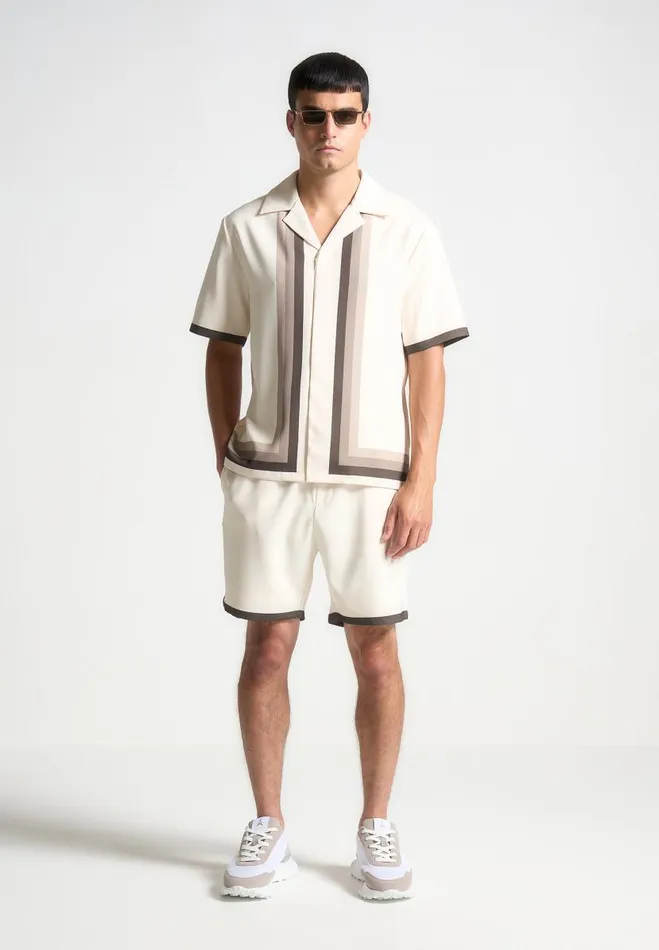 Manire De Voir Short Sets Manire De Voir Man Contrast Border Shorts 8211 CreamBrown Manire De Voir Short Sets Manire De Voir Man Contrast Border Shorts 8211 CreamBrown