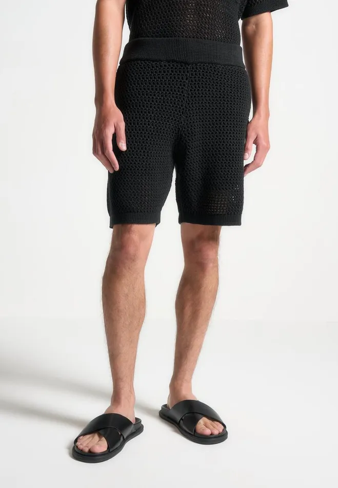 Manire De Voir Short Sets Manire De Voir Man Crochet Knit Shorts 8211 Black