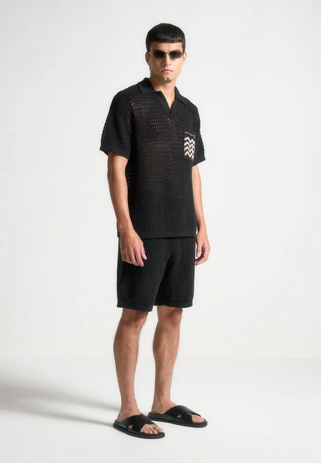 Manire De Voir Short Sets Manire De Voir Man Crochet Knit Shorts 8211 Black