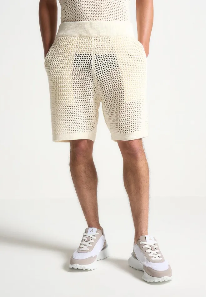 Manire De Voir Short Sets Manire De Voir Man Crochet Knit Shorts 8211 Cream