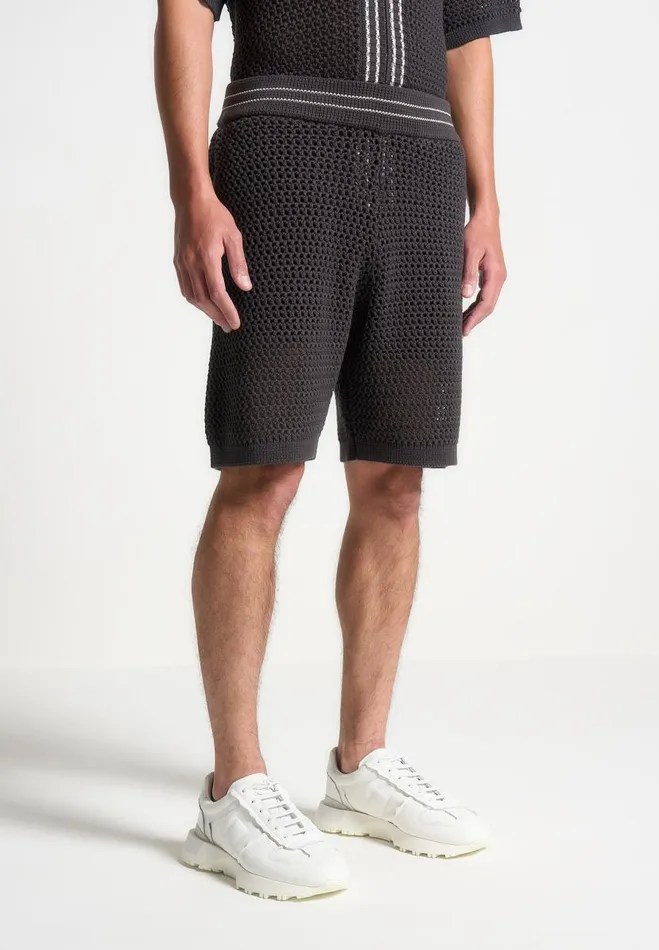 Manire De Voir Short Sets Manire De Voir Man Crochet Knit Stripe Shorts 8211 Charcoal Grey Manire De Voir Short Sets Manire De Voir Man Crochet Knit Stripe Shorts 8211 Charcoal Grey