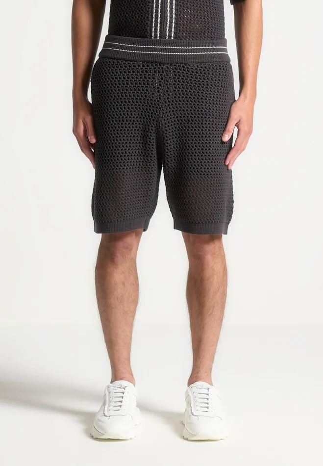 Manire De Voir Short Sets Manire De Voir Man Crochet Knit Stripe Shorts 8211 Charcoal Grey