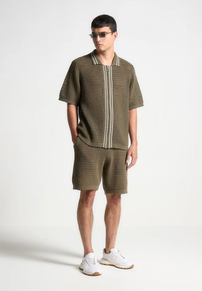 Manire De Voir Short Sets Manire De Voir Man Crochet Knit Stripe Shorts 8211 Khaki Manire De Voir Short Sets Manire De Voir Man Crochet Knit Stripe Shorts 8211 Khaki