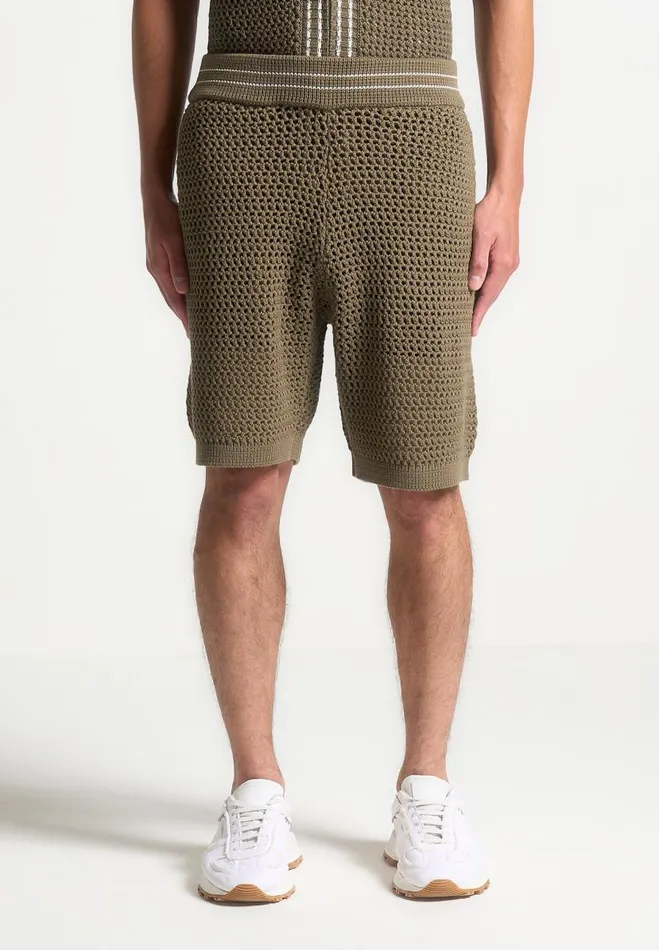 Manire De Voir Short Sets Manire De Voir Man Crochet Knit Stripe Shorts 8211 Khaki