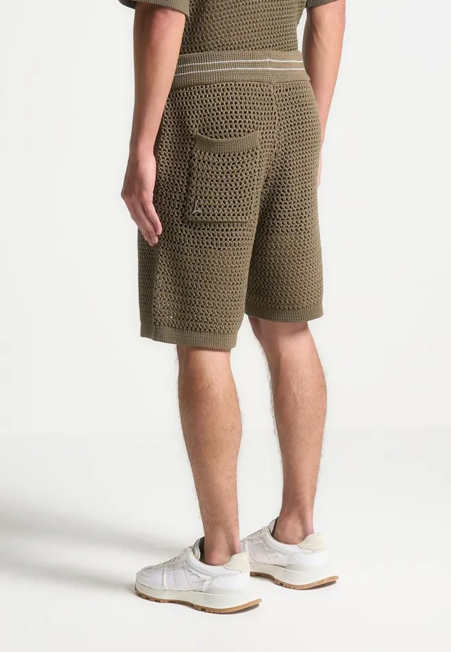 Manire De Voir Short Sets Manire De Voir Man Crochet Knit Stripe Shorts 8211 Khaki