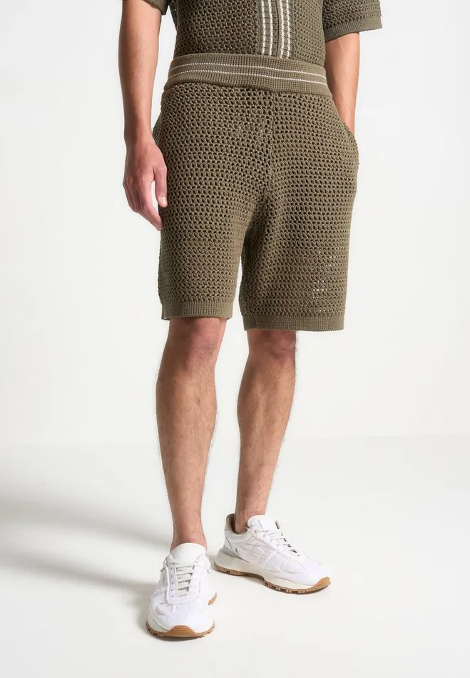 Manire De Voir Short Sets Manire De Voir Man Crochet Knit Stripe Shorts 8211 Khaki