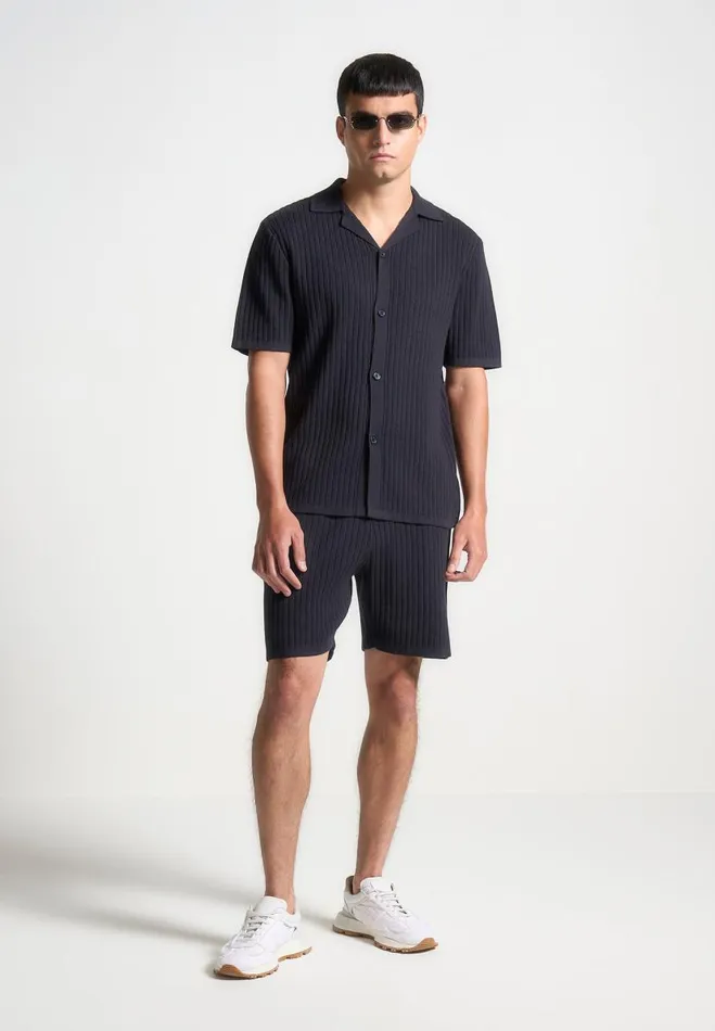 Manire De Voir Short Sets Manire De Voir Man Ribbed Knit Shorts 8211 Navy