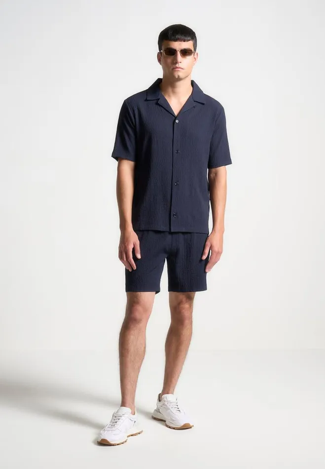 Manire De Voir Short Sets Manire De Voir Man Seersucker Shorts 8211 Navy