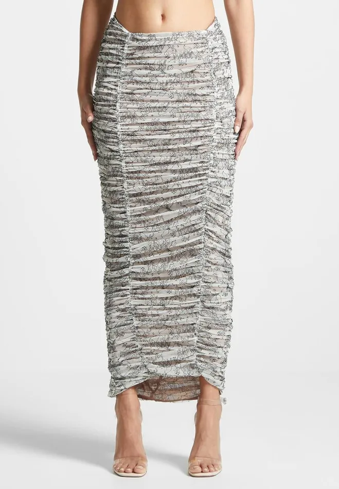Manire De Voir Skirts Manire De Voir Woman Ruched Lace Asymmetric Midaxi Skirt 8211 Off White