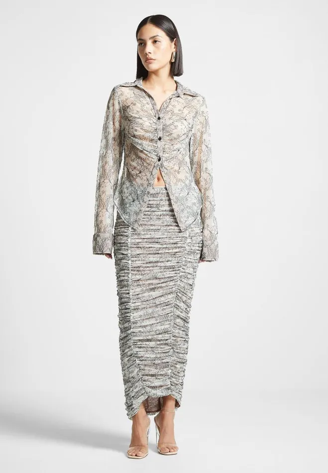 Manire De Voir Skirts Manire De Voir Woman Ruched Lace Asymmetric Midaxi Skirt 8211 Off White